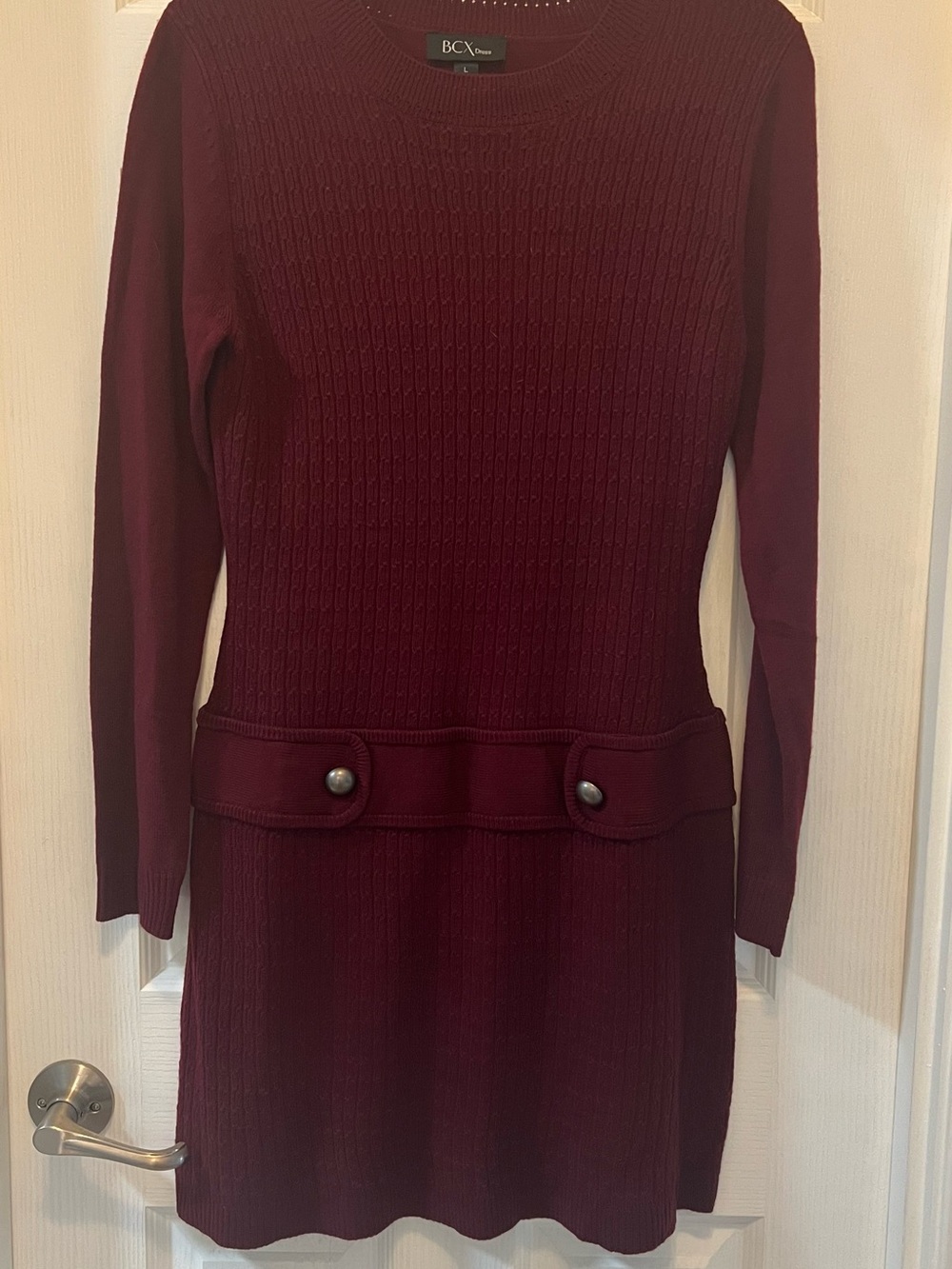 BCX Women's Wine Knit Long-Sleeve Sweater Dress